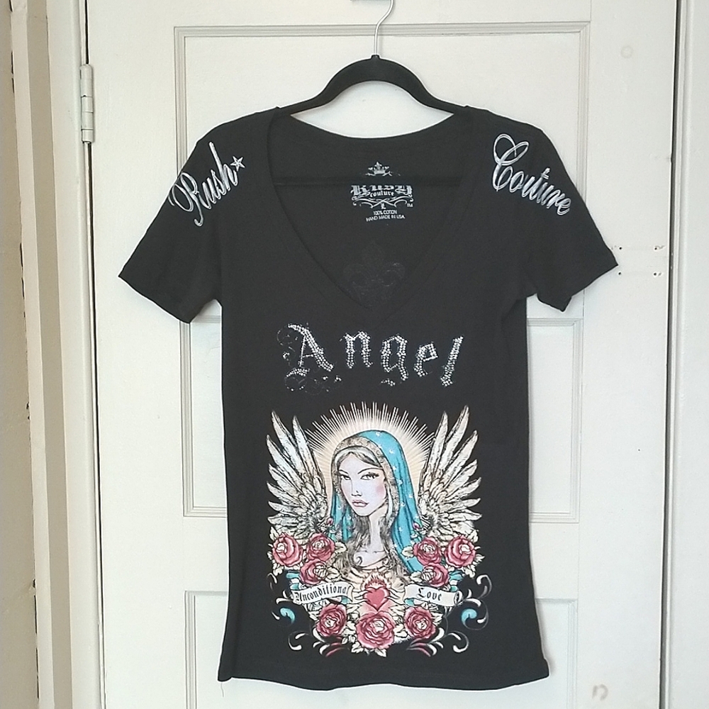 EUC Rush Couture Size L Angel Rush Bling Shirt